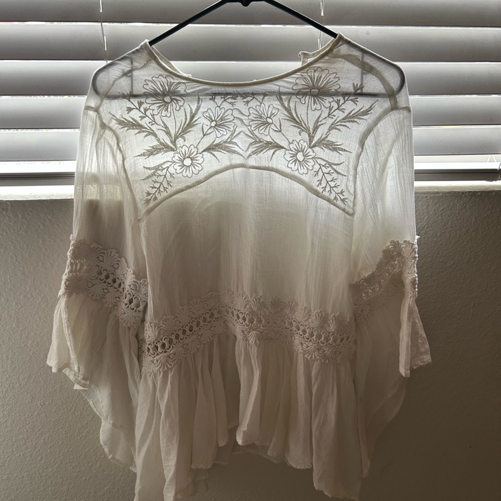 Flowery Embroidered White Top